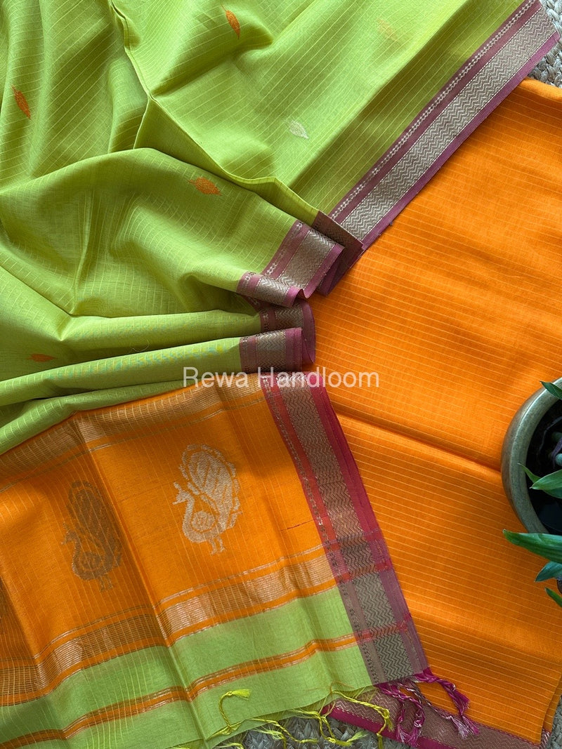 Maheshwari Orange-Dark Lemon Yellow Motifs Top-Dupatta Set MS032