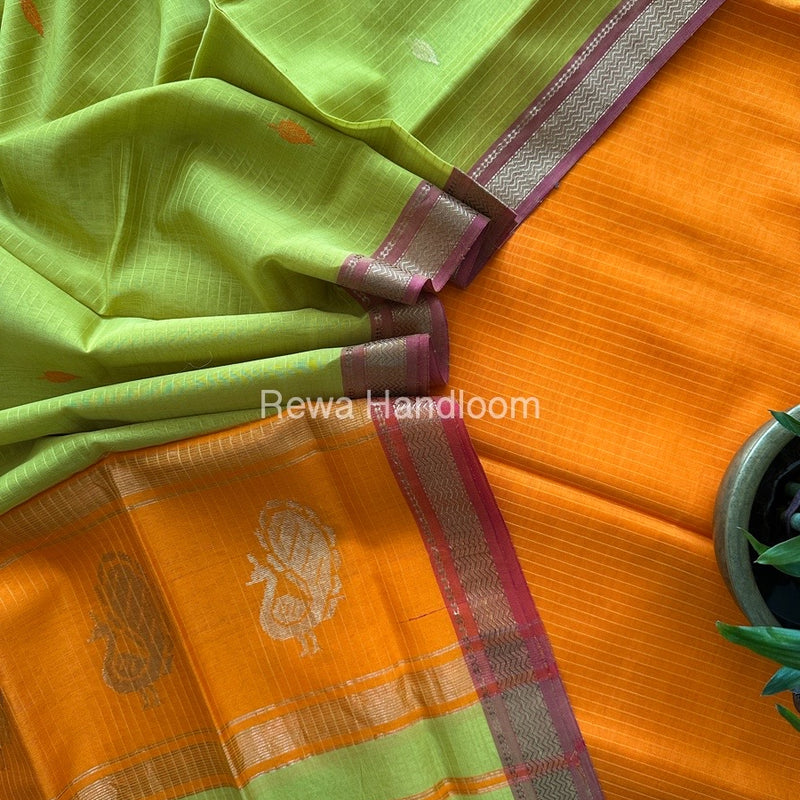 Maheshwari Orange-Dark Lemon Yellow Motifs Top-Dupatta Set MS032