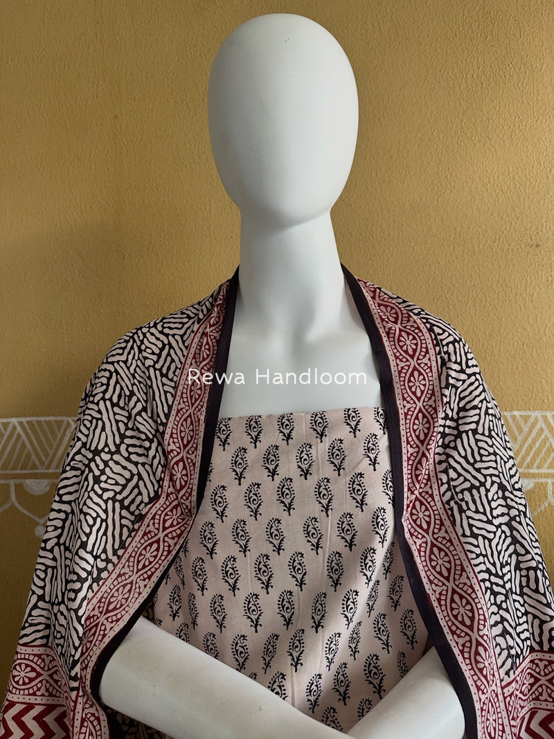 White-Black Bagh Print Cotton Suit BGCSJ0202