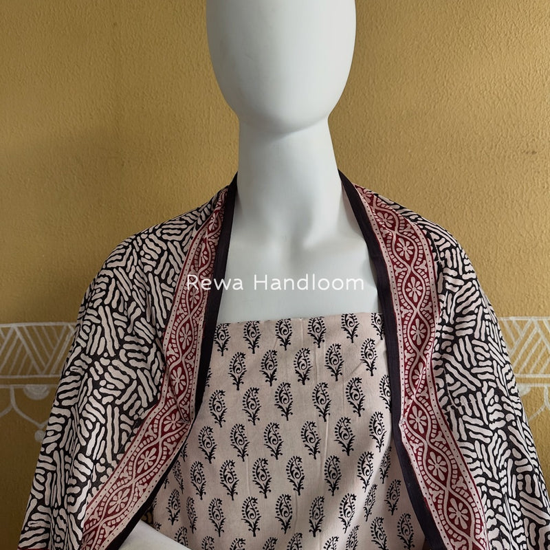 White-Black Bagh Print Cotton Suit BGCSJ0202