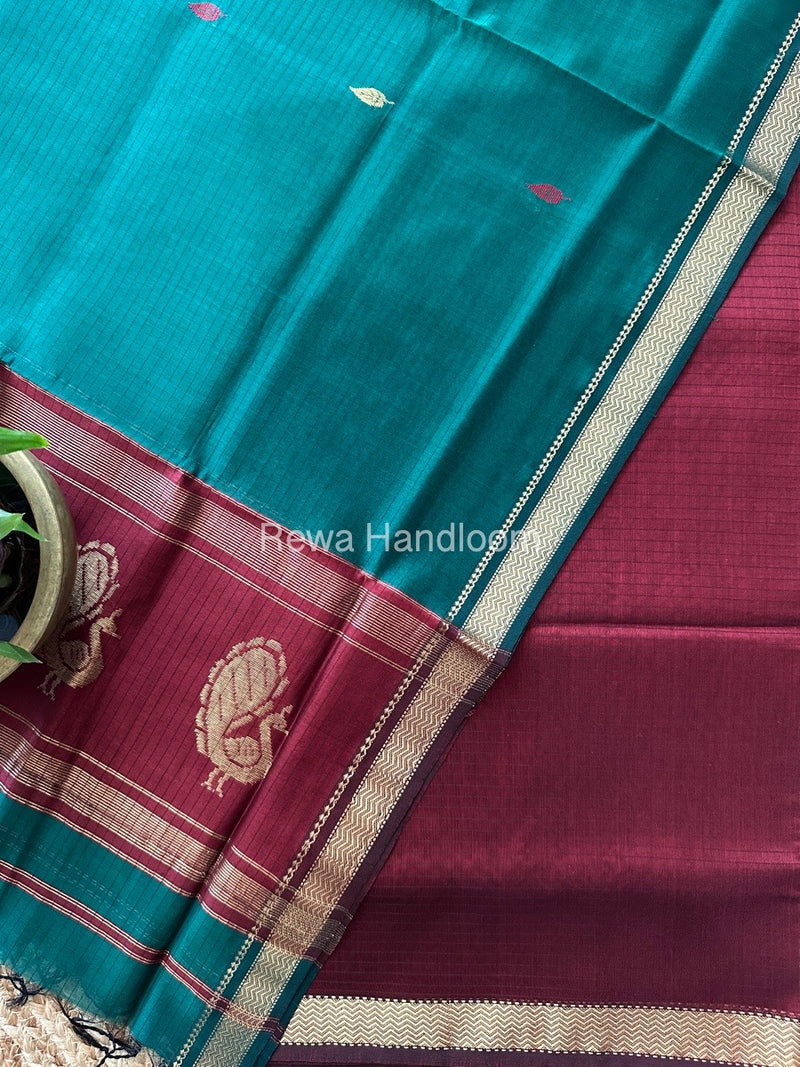 Maheshwari Maroon-Rama Green Motifs Top-Dupatta Set MS0129