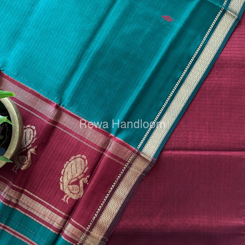 Maheshwari Maroon-Rama Green Motifs Top-Dupatta Set MS0129