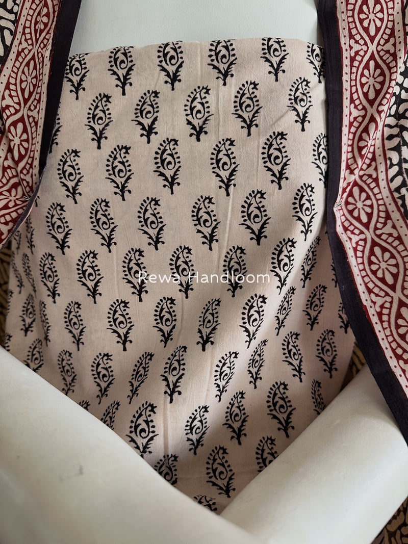 White-Black Bagh Print Cotton Suit BGCSJ0202