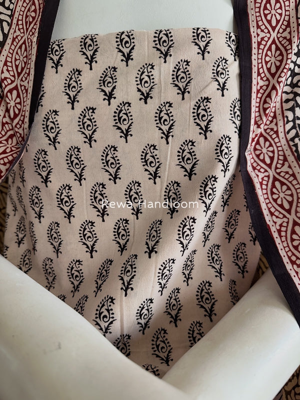 White-Black Bagh Print Cotton Suit BGCSJ0202