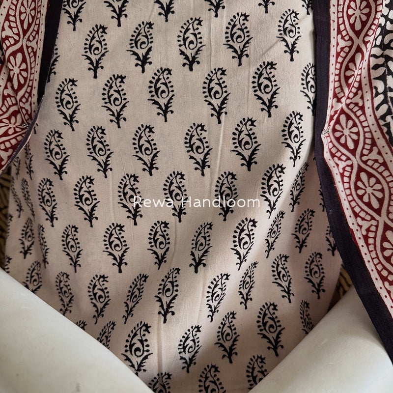 White-Black Bagh Print Cotton Suit BGCSJ0202