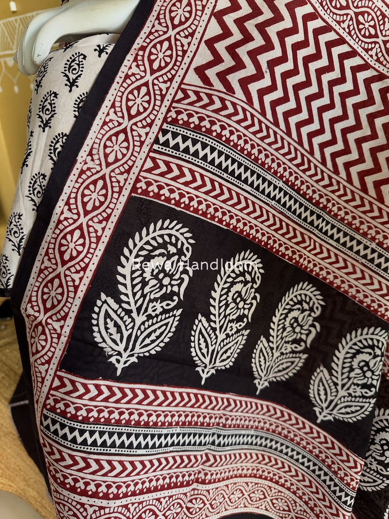 White-Black Bagh Print Cotton Suit BGCSJ0202
