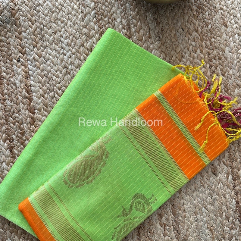 Maheshwari Parrot Green-Orange Motifs Top-Dupatta Set MS040