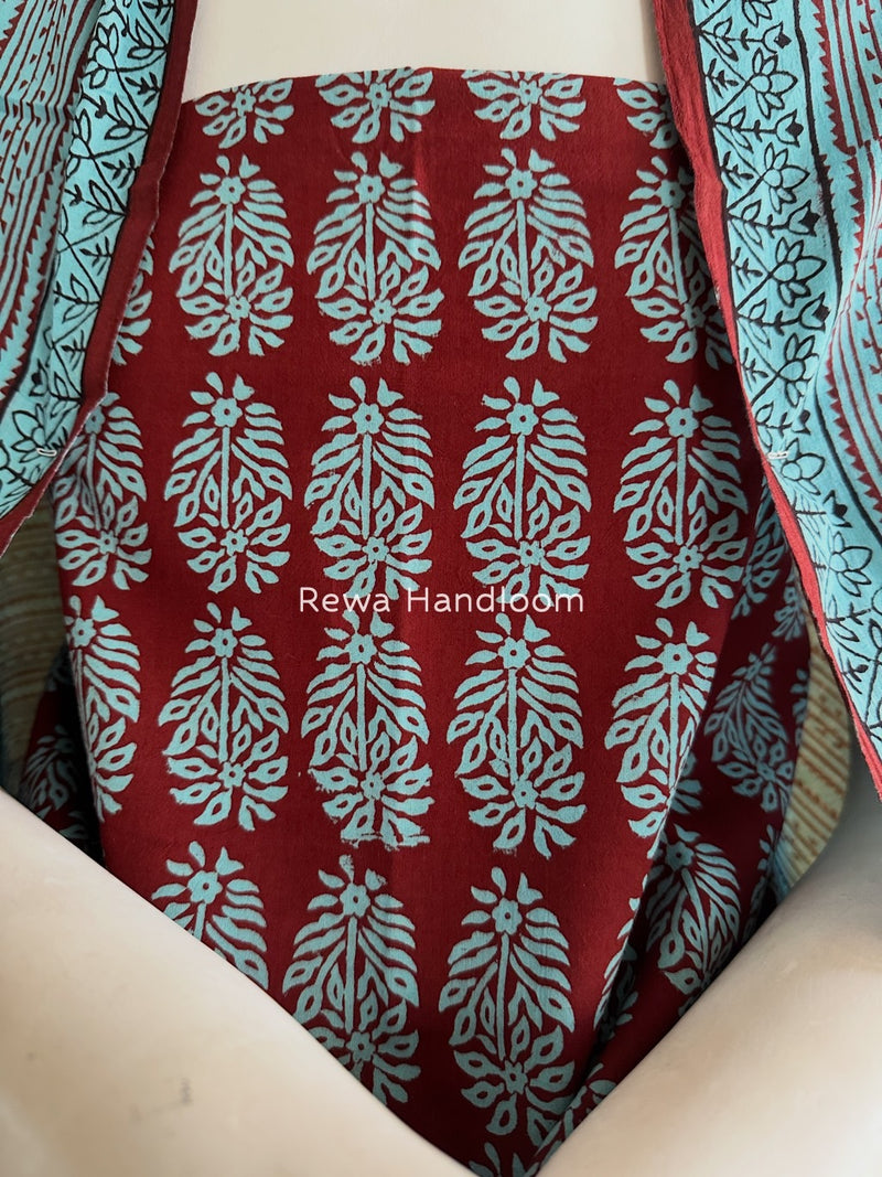 Maroon-Sky Blue Bagh Print Cotton Suit BGCSJ0148