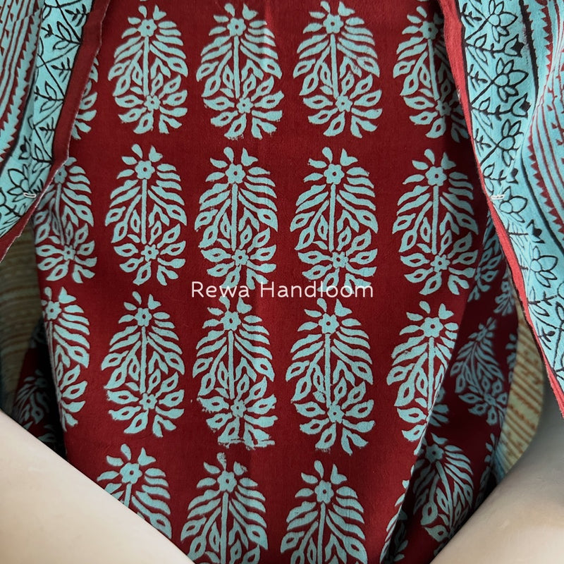 Maroon-Sky Blue Bagh Print Cotton Suit BGCSJ0148