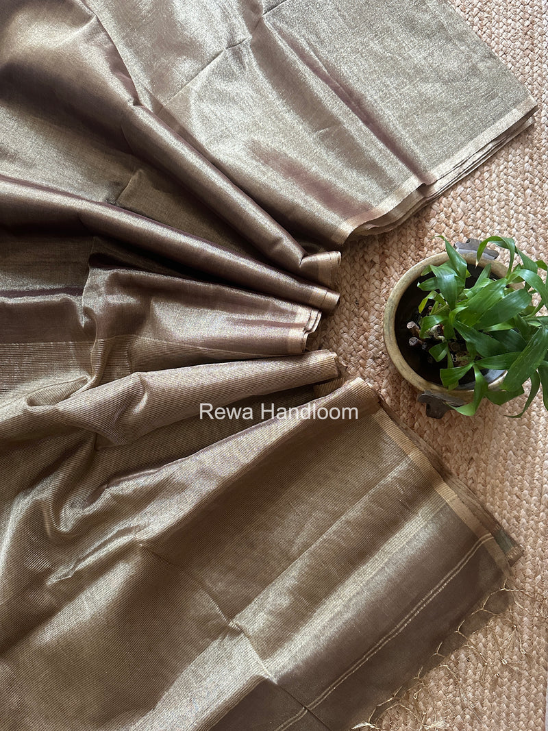 Maheshwari Golden Brown Tissue Saree TS048