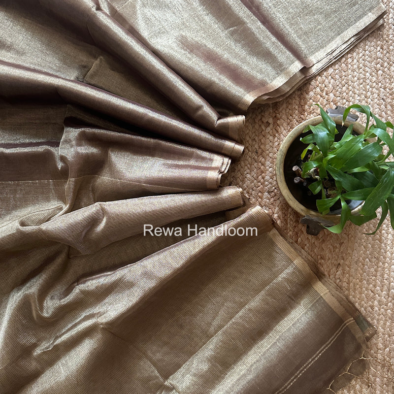 Maheshwari Golden Brown Tissue Saree TS048
