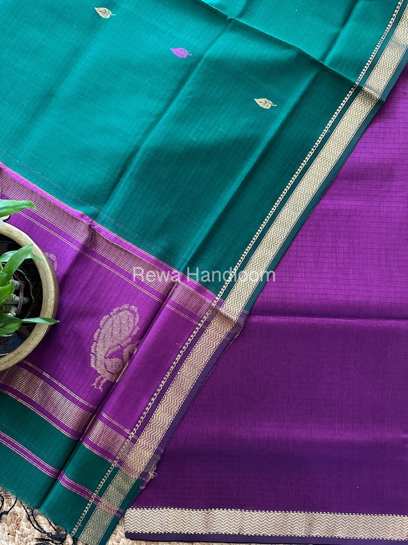 Maheshwari Purple-Green Motifs Top-Dupatta Set MS0132