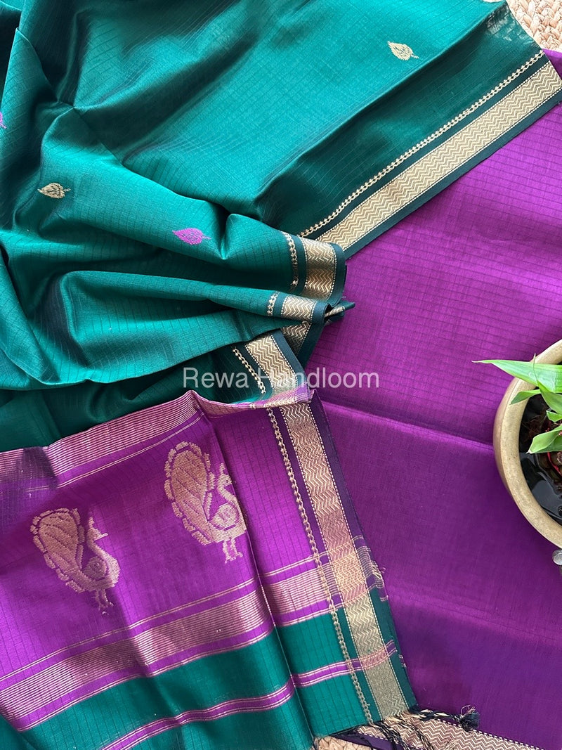 Maheshwari Purple-Green Motifs Top-Dupatta Set MS0132