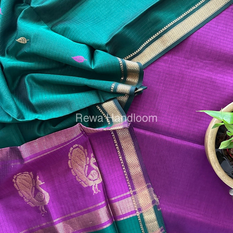 Maheshwari Purple-Green Motifs Top-Dupatta Set MS0132