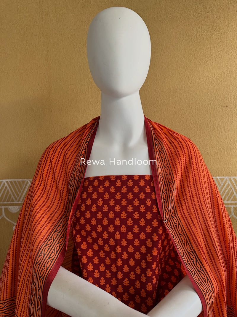 Maroon-Orange Bagh Print Cotton Suit BGCSJ0199