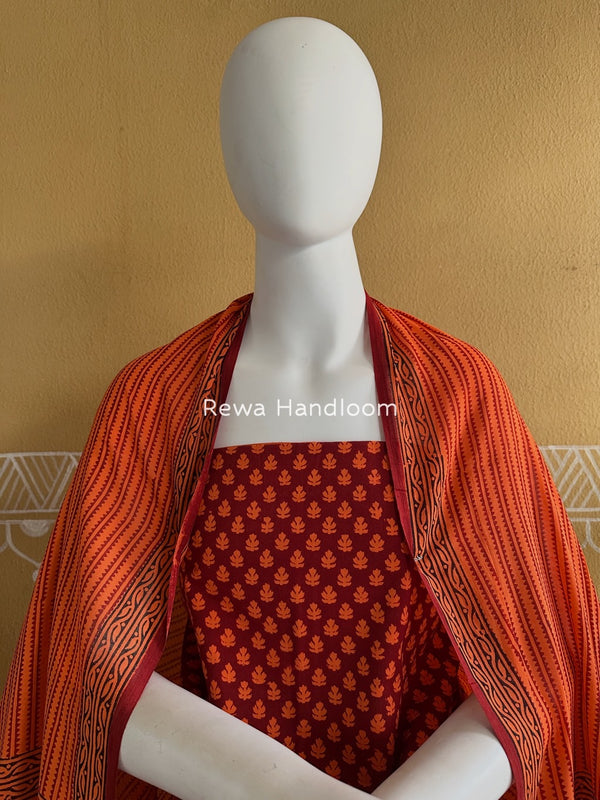 Maroon-Orange Bagh Print Cotton Suit BGCSJ0199