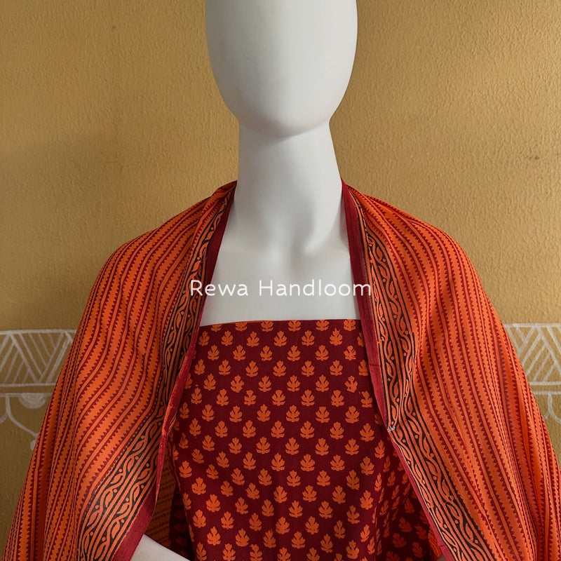 Maroon-Orange Bagh Print Cotton Suit BGCSJ0199