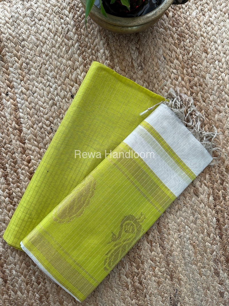 Maheshwari Bright Yellow-Off White Motifs Top-Dupatta Set MS057