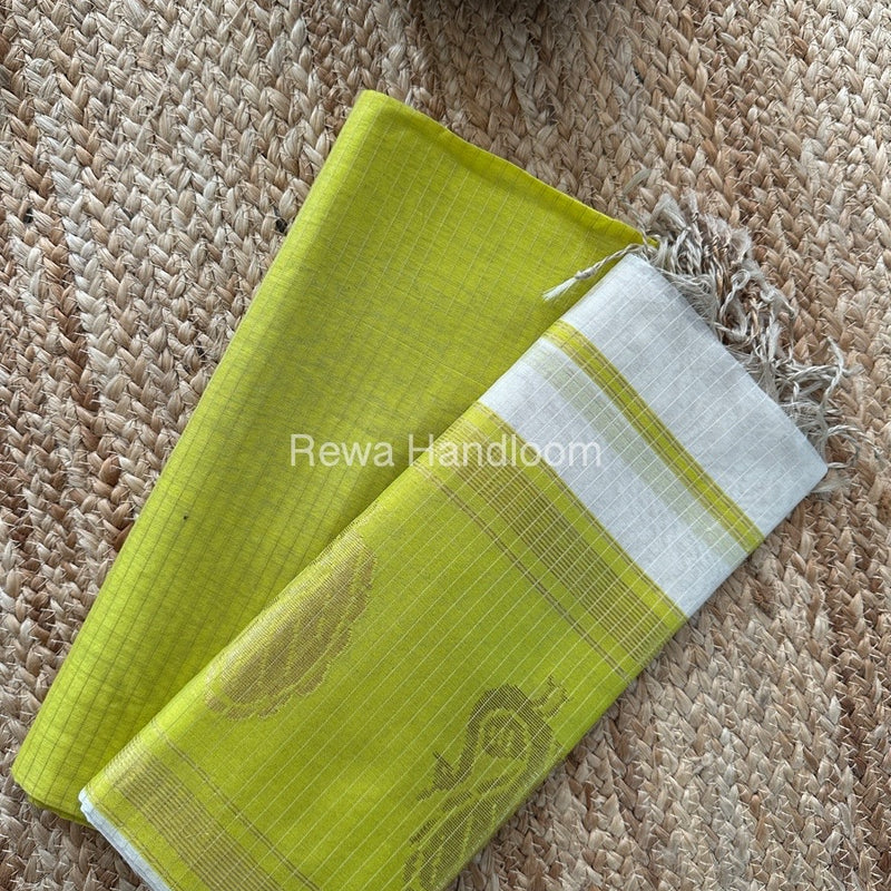 Maheshwari Bright Yellow-Off White Motifs Top-Dupatta Set MS057