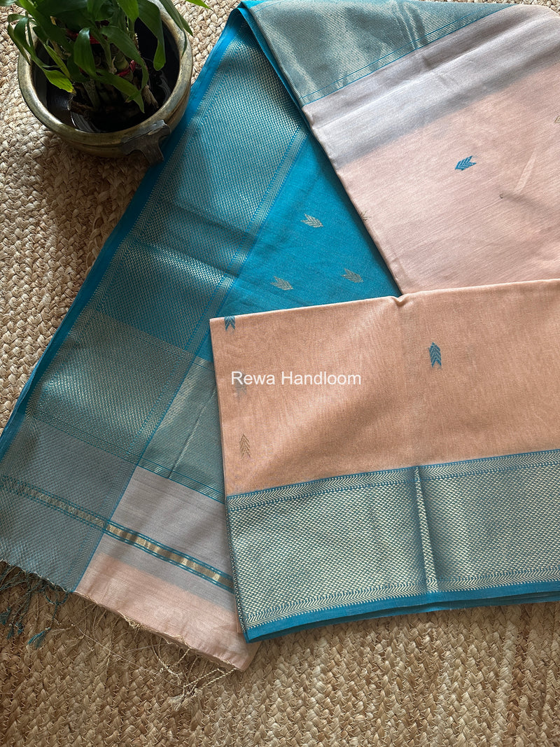Maheshwari Peach Tissue Silk Saree TVBS02