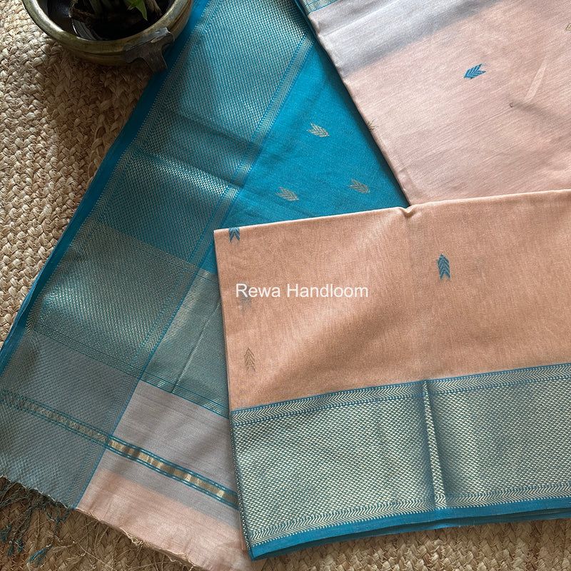 Maheshwari Peach Tissue Silk Saree TVBS02