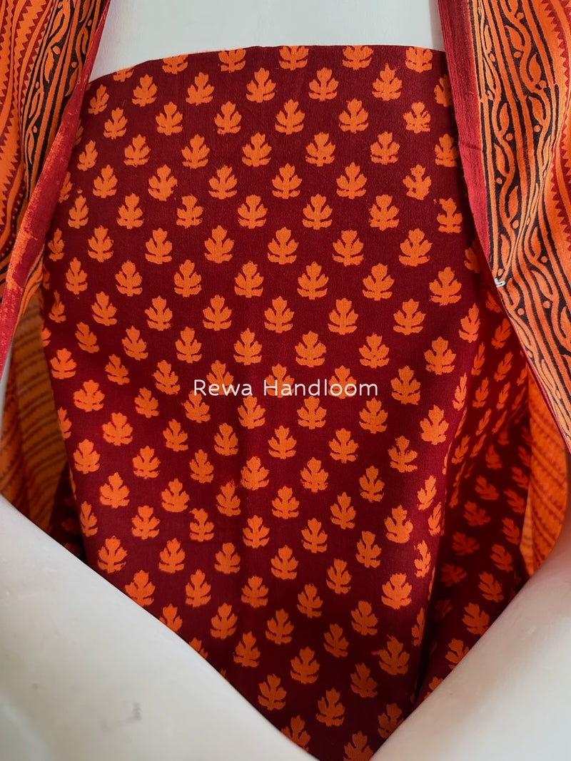 Maroon-Orange Bagh Print Cotton Suit BGCSJ0199