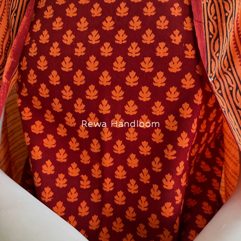 Maroon-Orange Bagh Print Cotton Suit BGCSJ0199