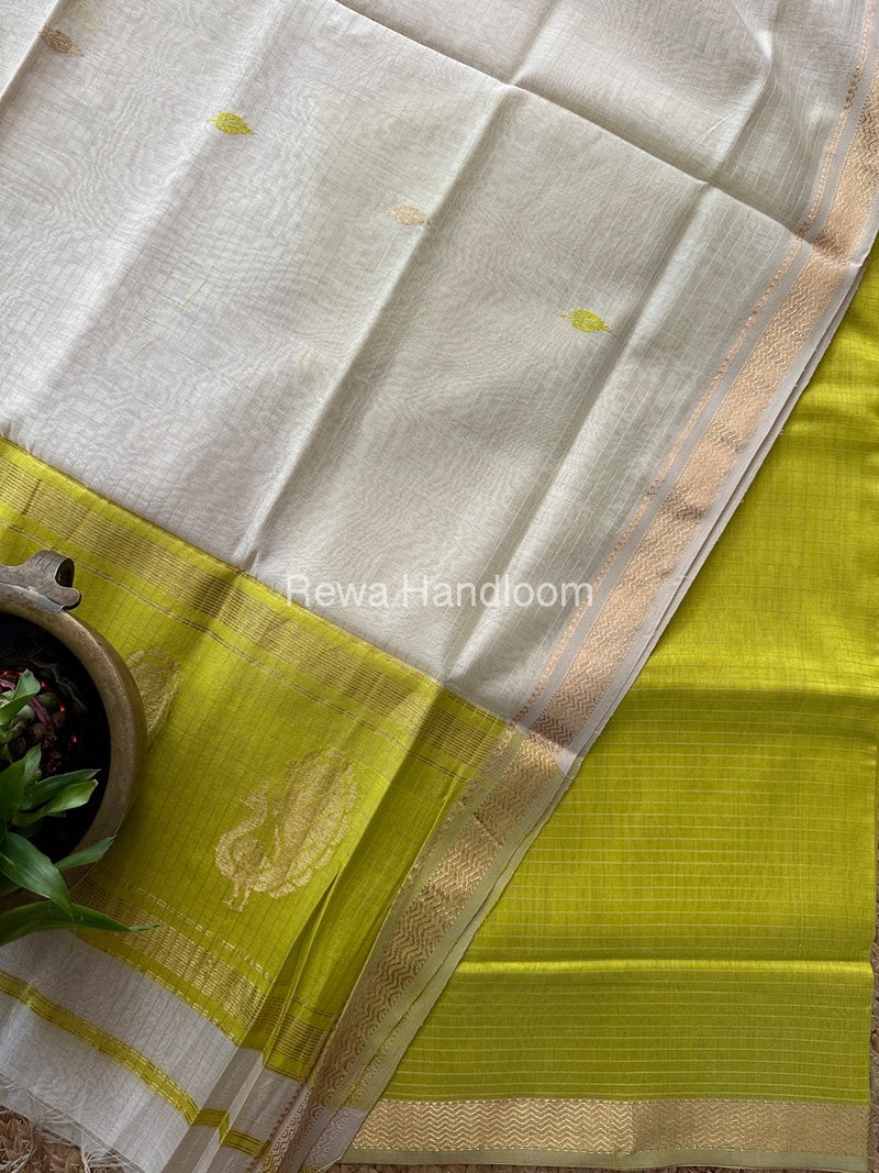Maheshwari Bright Yellow-Off White Motifs Top-Dupatta Set MS057