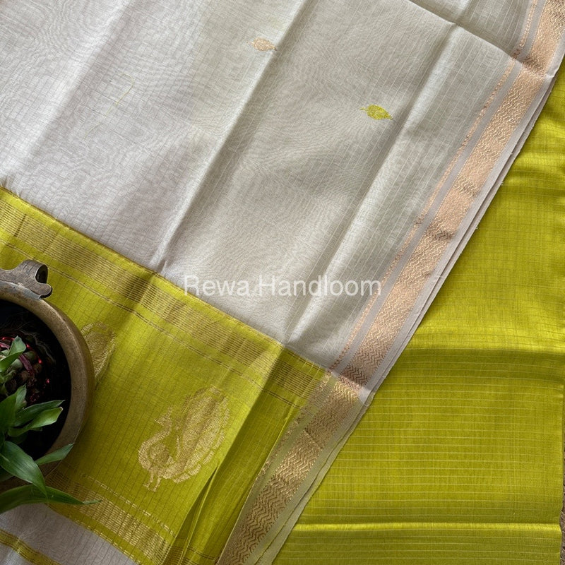 Maheshwari Bright Yellow-Off White Motifs Top-Dupatta Set MS057