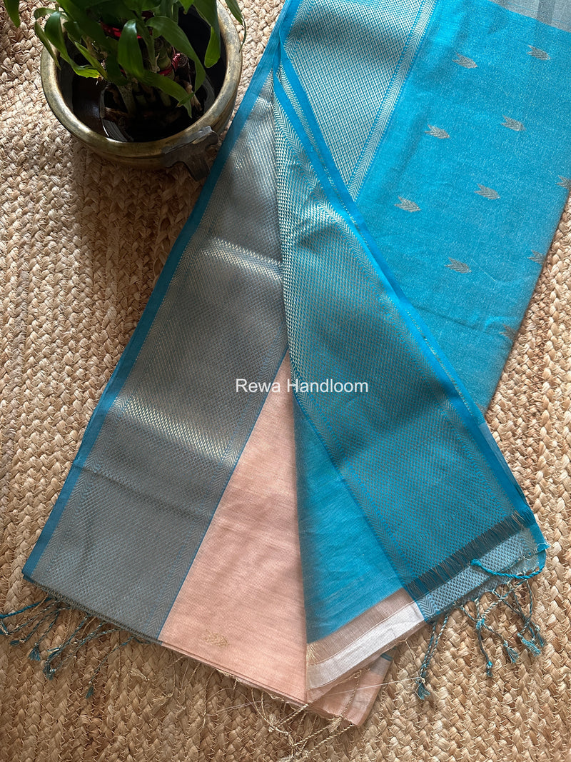 Maheshwari Peach Tissue Silk Saree TVBS02
