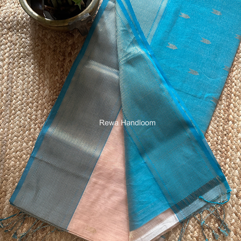 Maheshwari Peach Tissue Silk Saree TVBS02