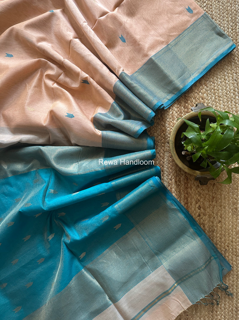 Maheshwari Peach Tissue Silk Saree TVBS02