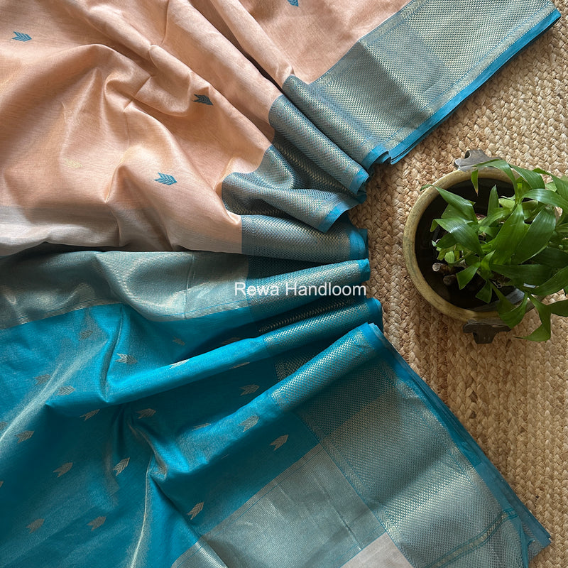 Maheshwari Peach Tissue Silk Saree TVBS02