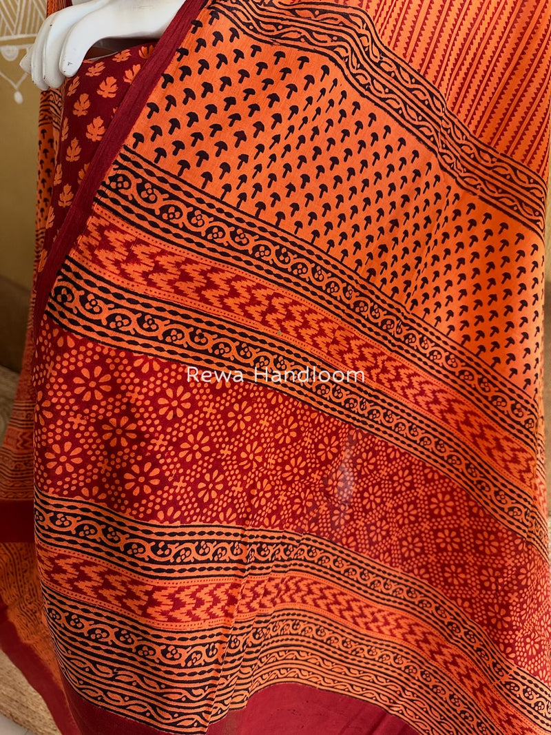Maroon-Orange Bagh Print Cotton Suit BGCSJ0199