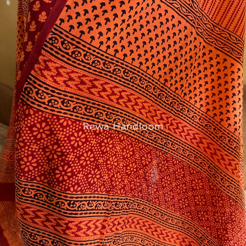 Maroon-Orange Bagh Print Cotton Suit BGCSJ0199