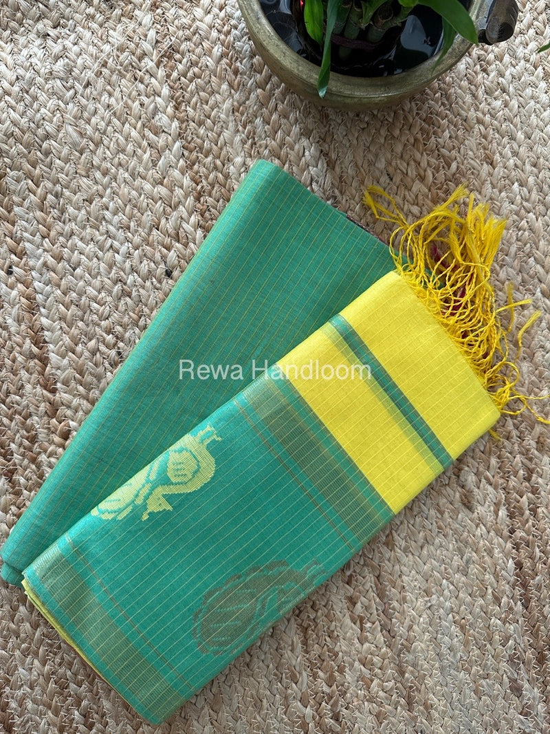 Maheshwari Parrot Green-Yellow Peacock Buta-Buti Top-Dupatta Set MS054