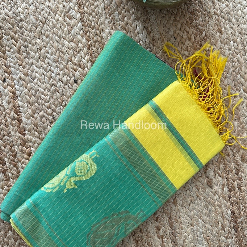 Maheshwari Parrot Green-Yellow Peacock Buta-Buti Top-Dupatta Set MS054