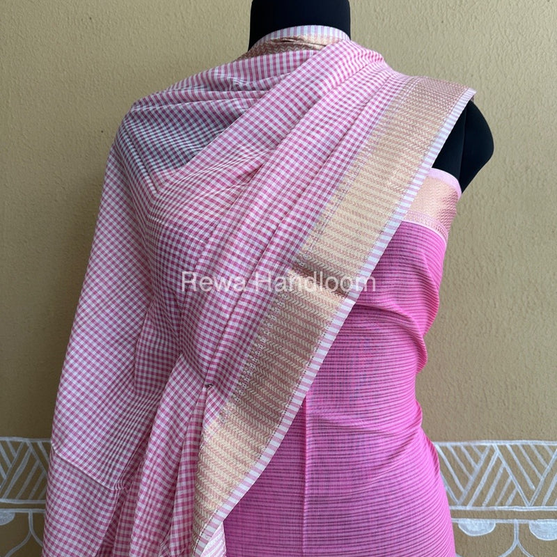 Maheshwari Pink Checks Dress Material CPT26