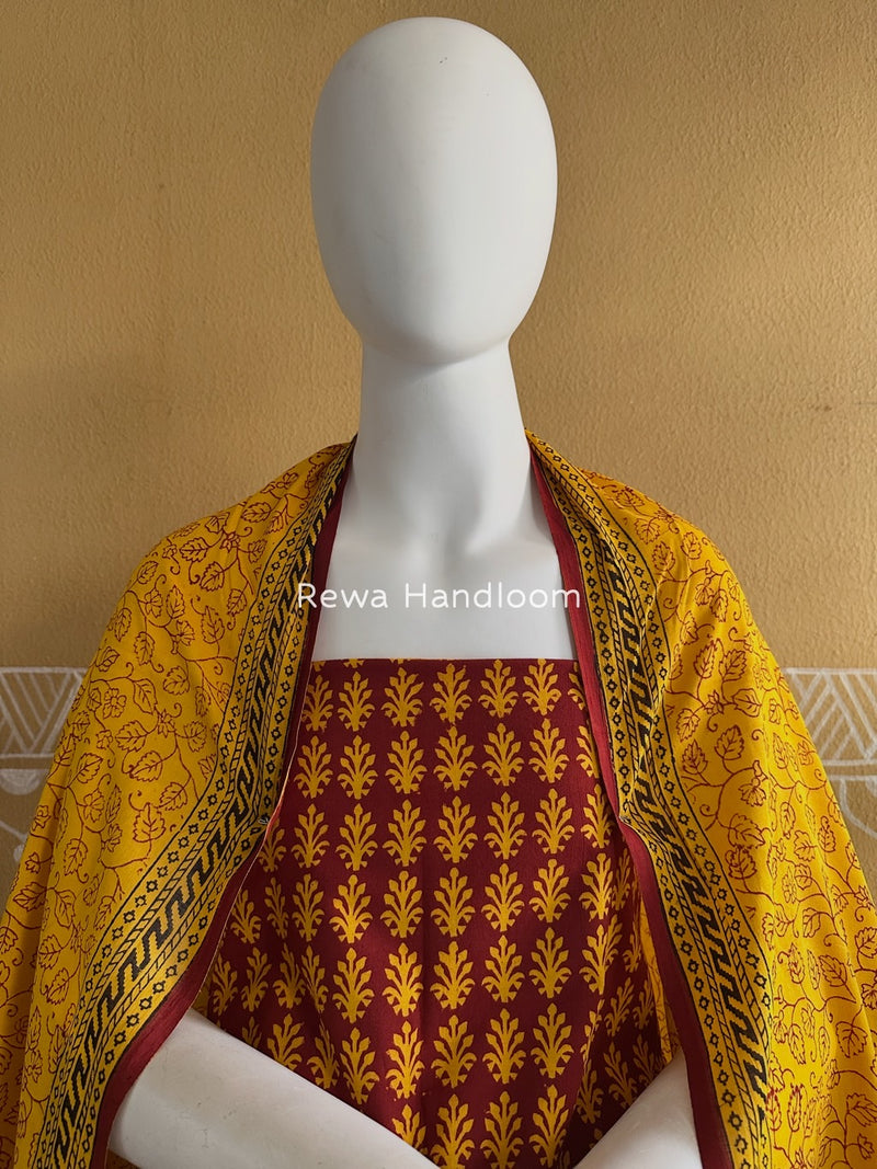 Maroon-Yellow Bagh Print Cotton Suit BGCSJ0138