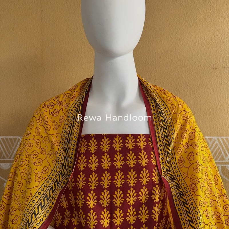 Maroon-Yellow Bagh Print Cotton Suit BGCSJ0138