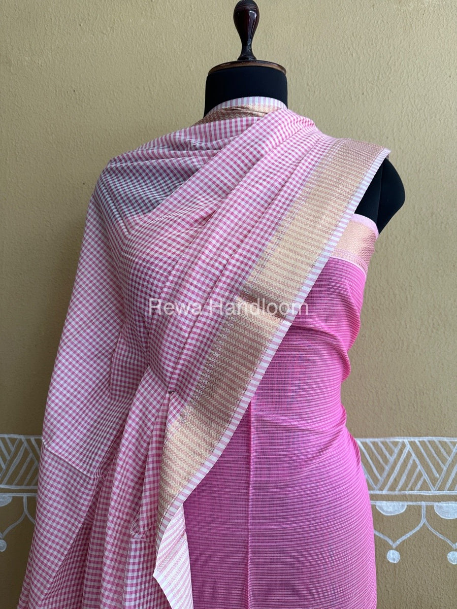 Maheshwari Pink Checks Dress Material CPT26