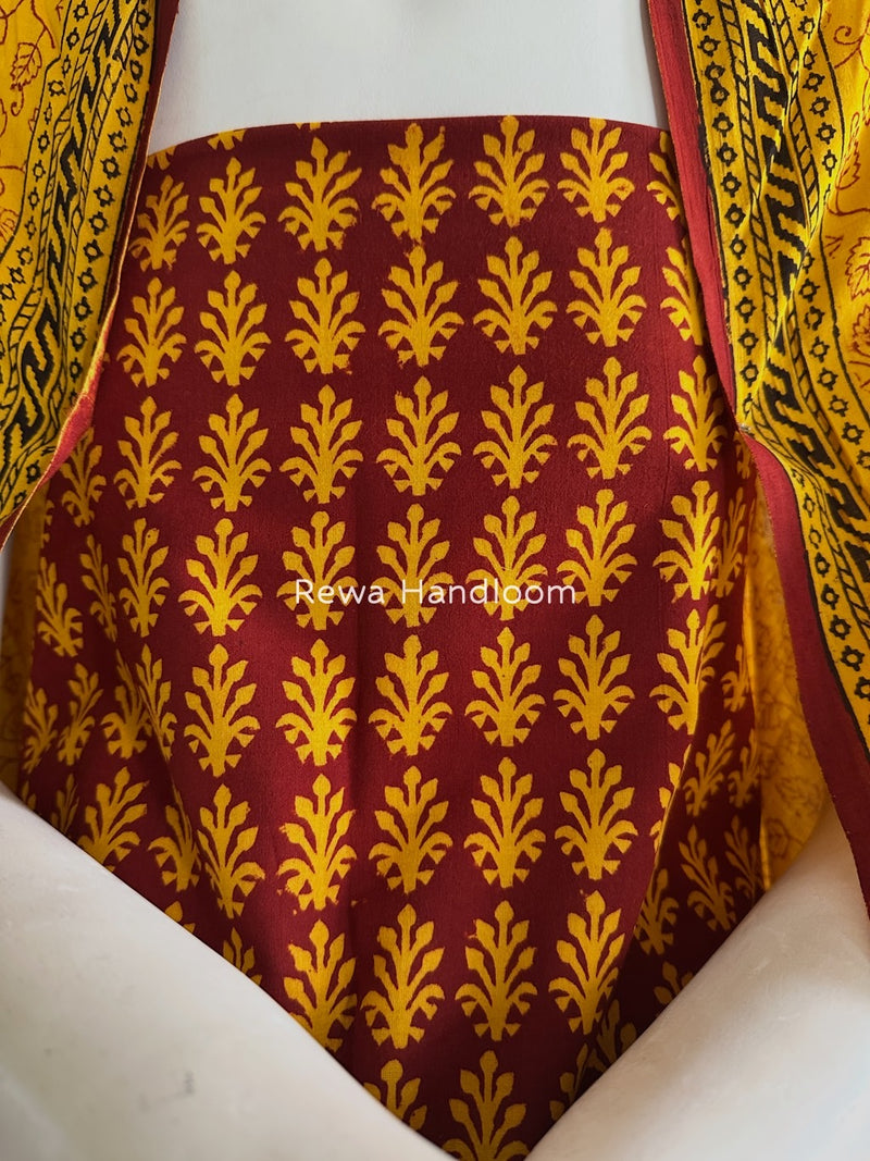 Maroon-Yellow Bagh Print Cotton Suit BGCSJ0138