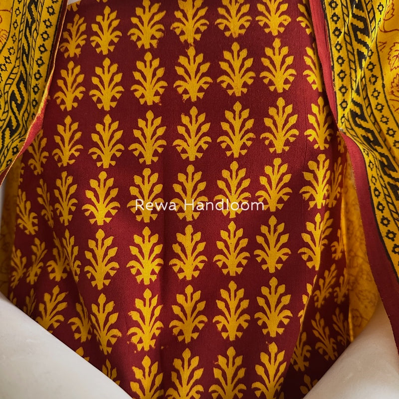 Maroon-Yellow Bagh Print Cotton Suit BGCSJ0138