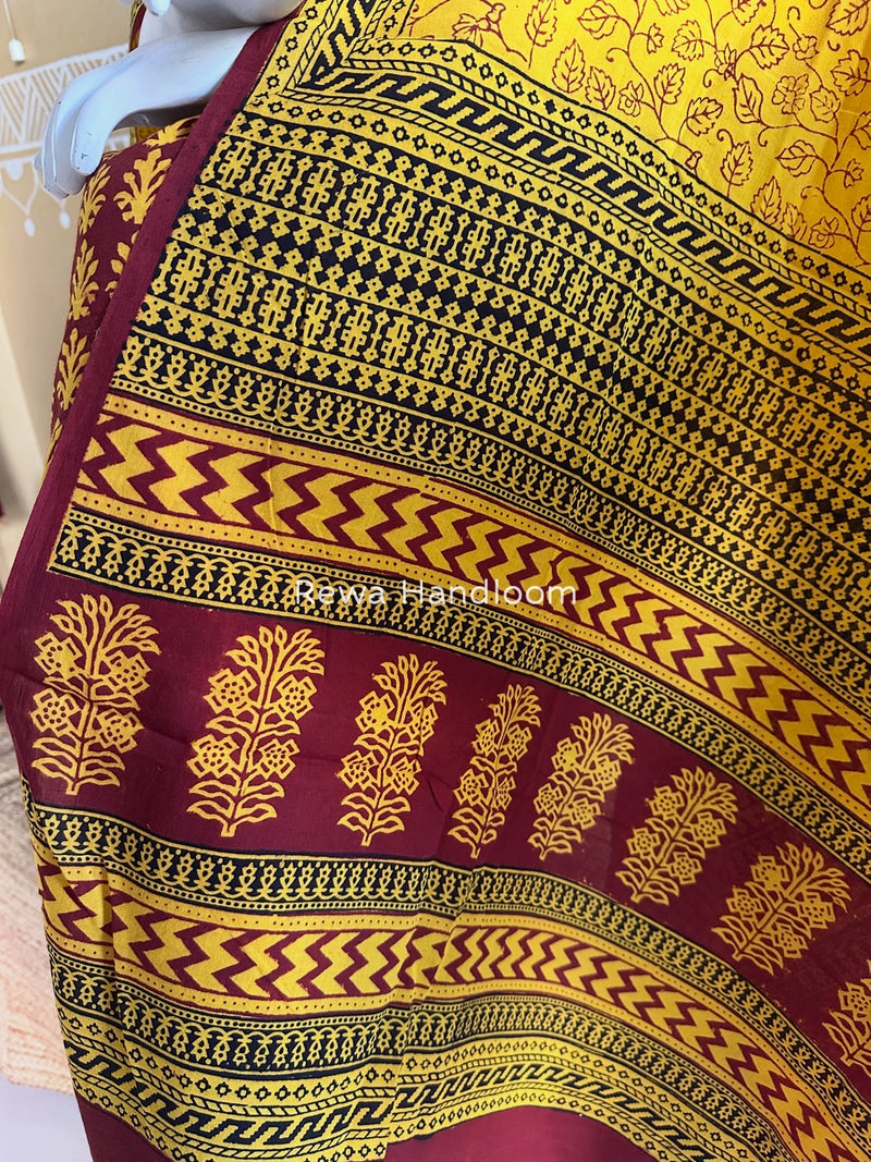 Maroon-Yellow Bagh Print Cotton Suit BGCSJ0138