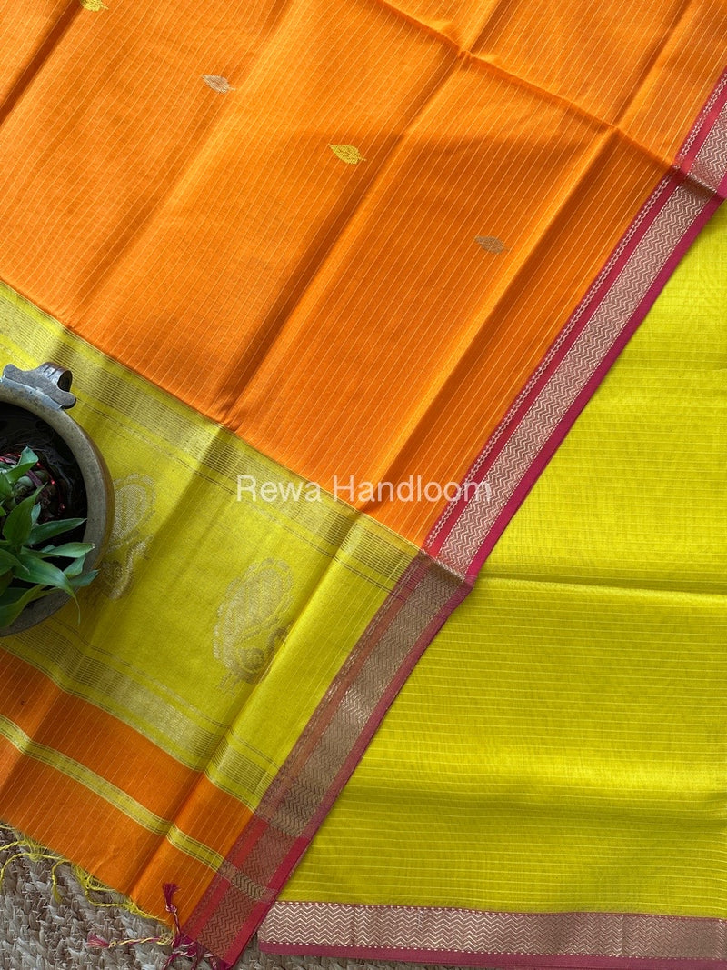 Maheshwari Yellow-Orange Motifs Top-Dupatta Set MS071