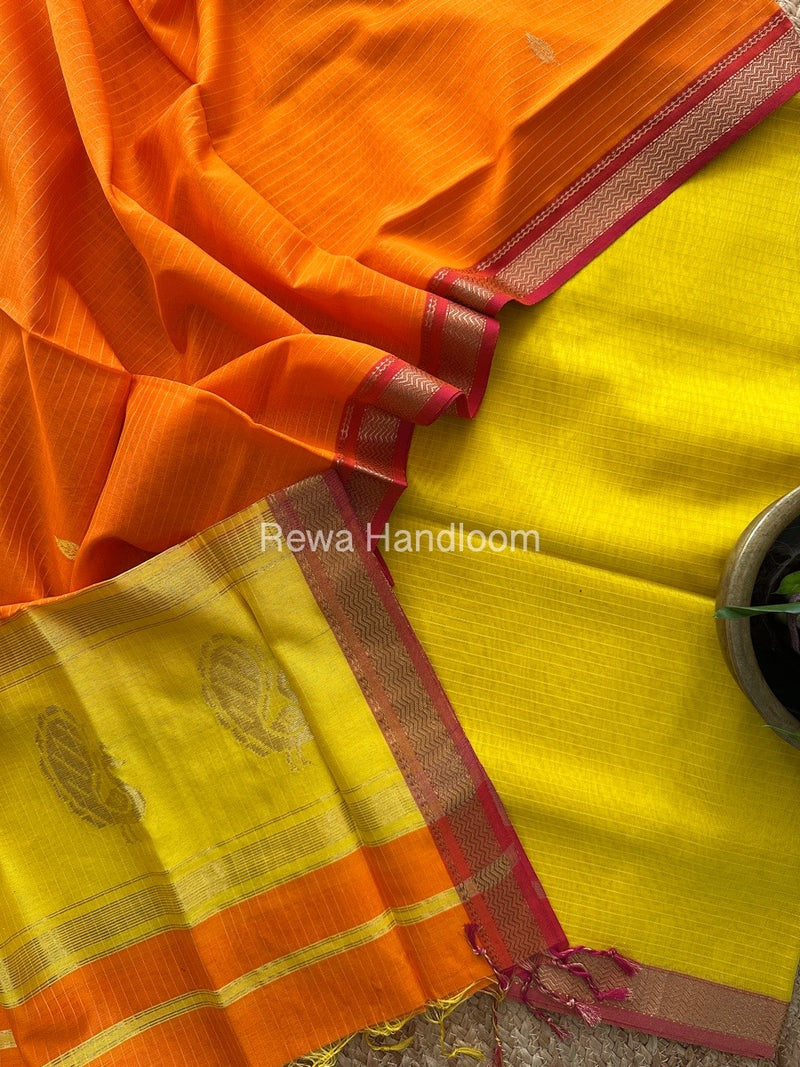Maheshwari Yellow-Orange Motifs Top-Dupatta Set MS071