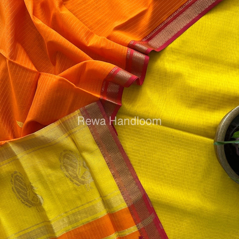 Maheshwari Yellow-Orange Motifs Top-Dupatta Set MS071