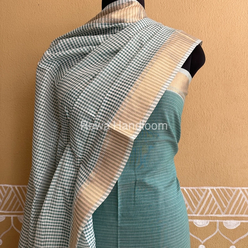 Maheshwari Aqua Green Checks Dress Material CPT20