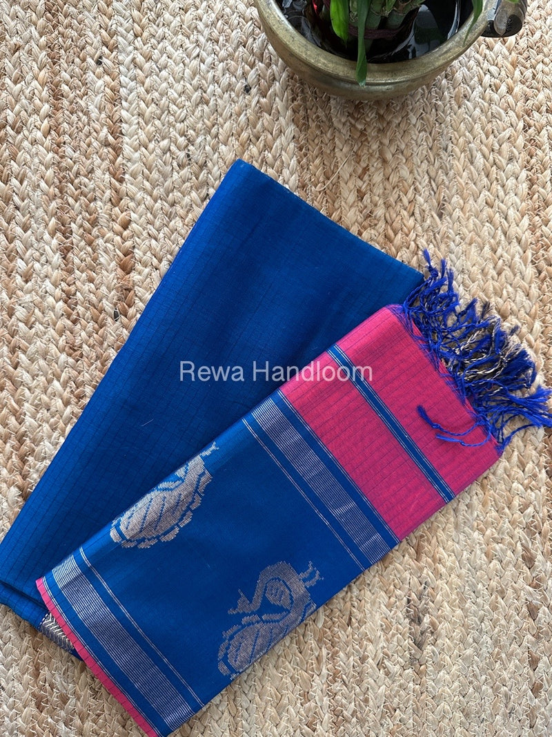 Maheshwari Teal Blue-Fuchsia pink Motifs Top-Dupatta Set MS013
