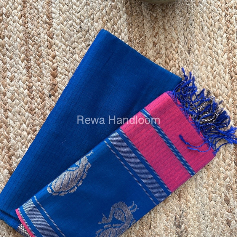 Maheshwari Teal Blue-Fuchsia pink Motifs Top-Dupatta Set MS013